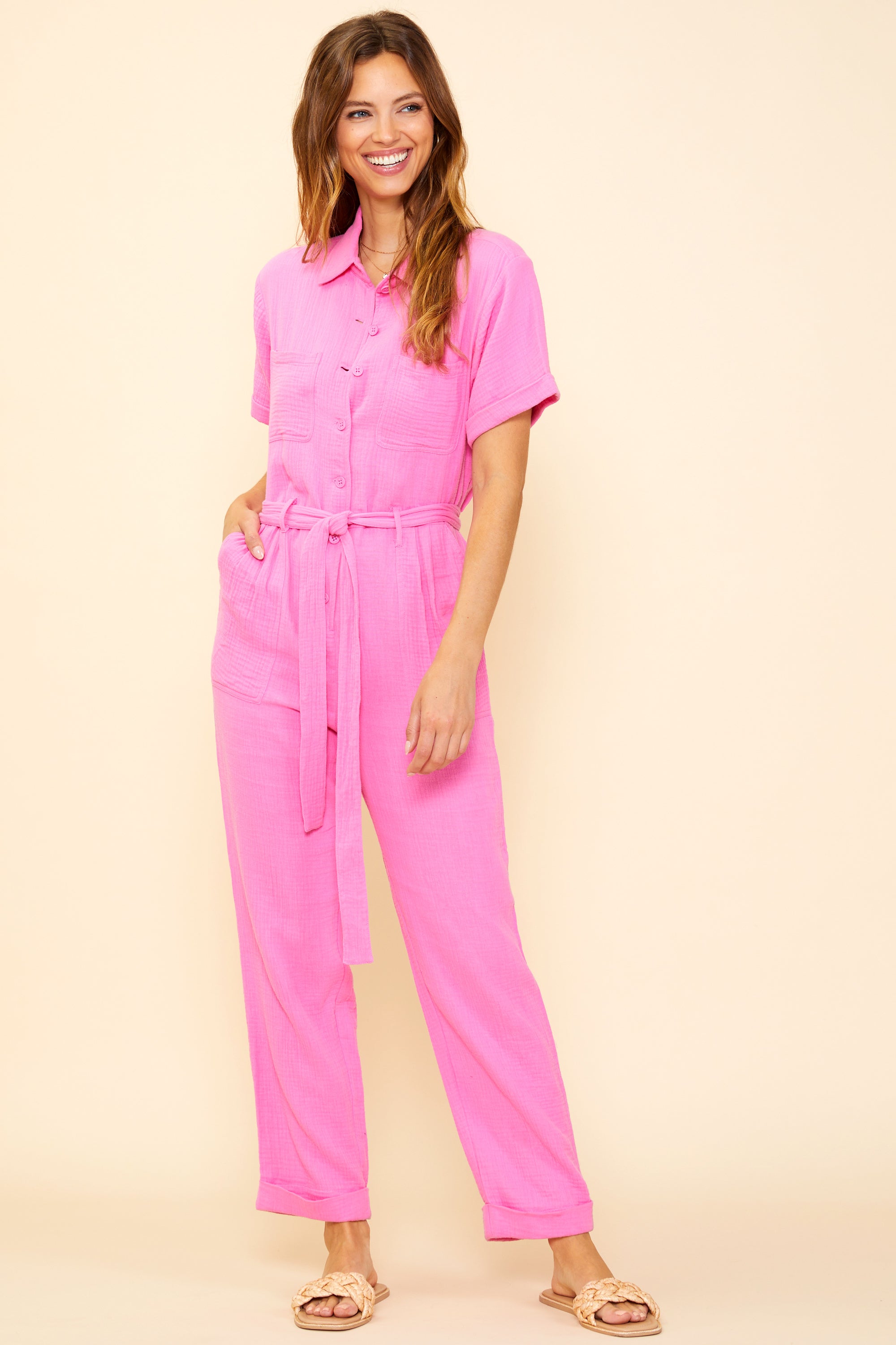 Amazon.com: Womens Casual Short Sleeve Belted Jumpsuit Long Pants Back  Keyhole Overall Romper Playsuit Sleeveless Slim Fit Jumpsuits (Pink,X-Large)  : Clothing, Shoes & Jewelry