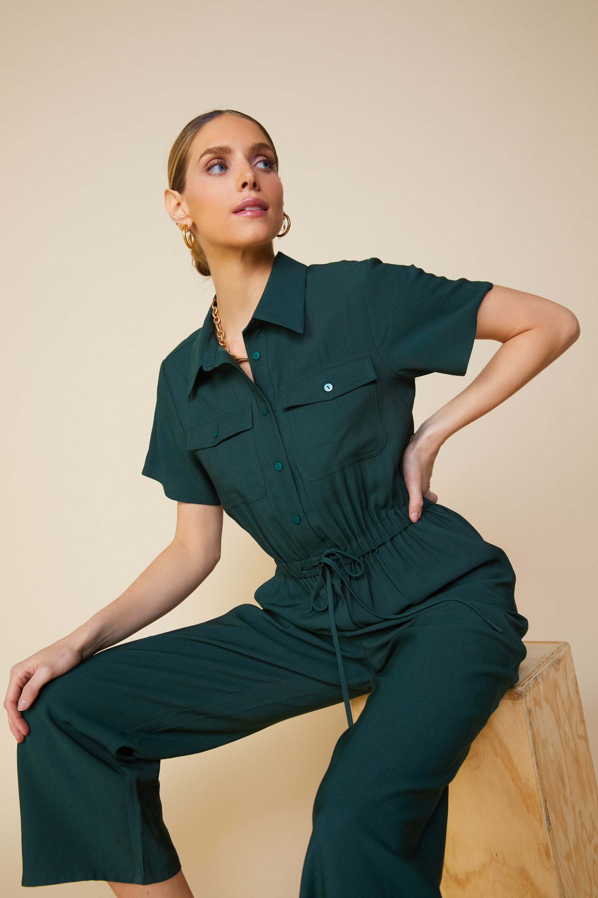 Utility Short Sleeve Jumpsuit SKIES ARE BLUE