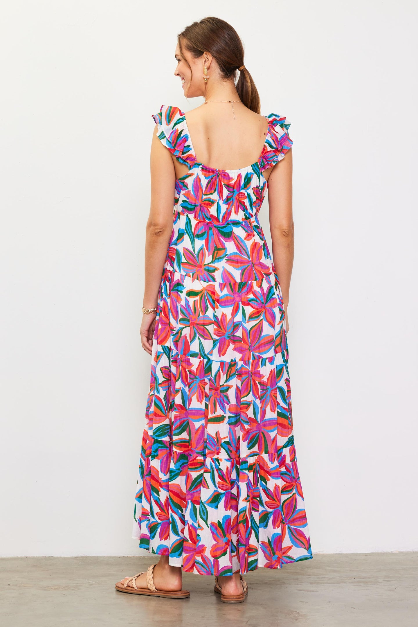 Juliette Floral Print Ruffle Sleeve Maxi Dress