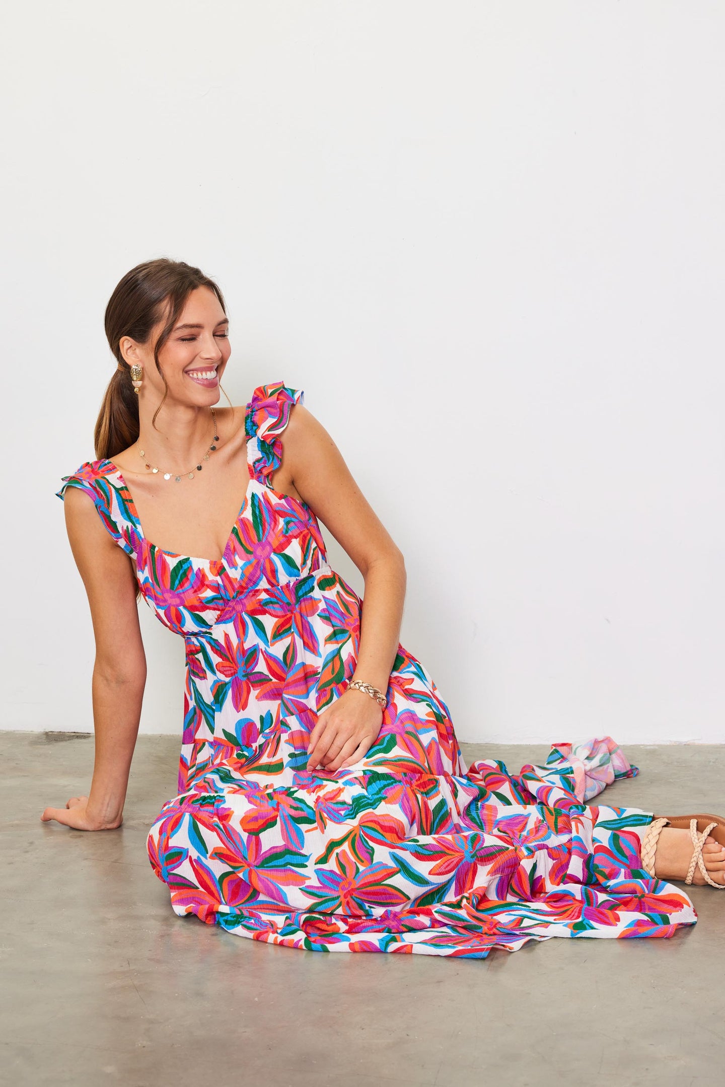 Juliette Floral Print Ruffle Sleeve Maxi Dress
