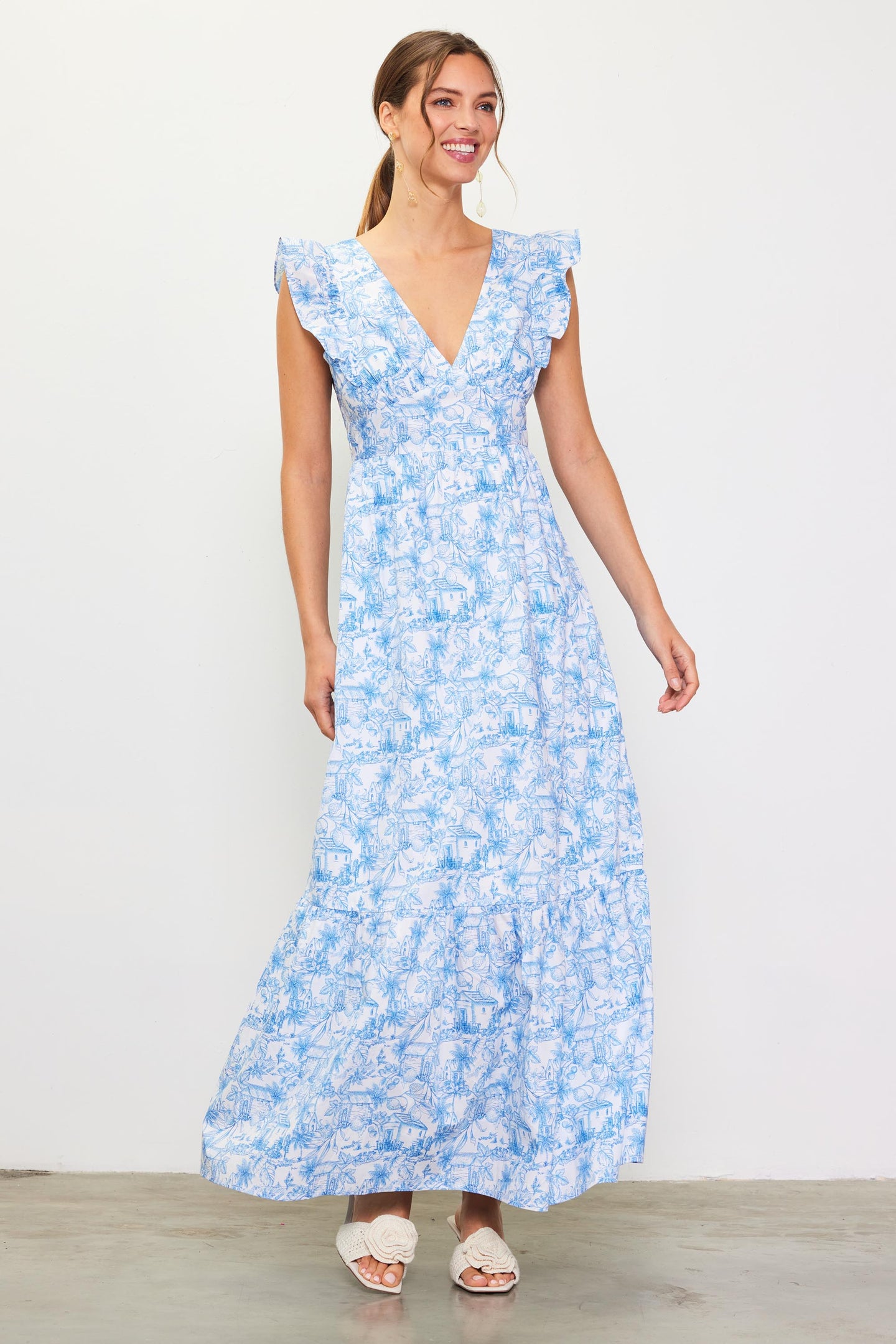Daphne Floral Print Ruffled Maxi Dress