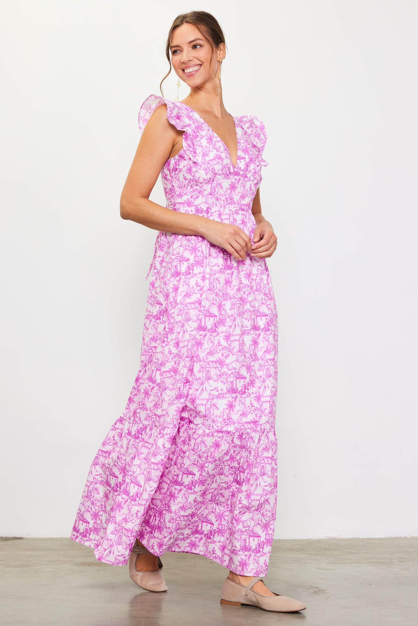 Daphne Floral Print Ruffled Maxi Dress