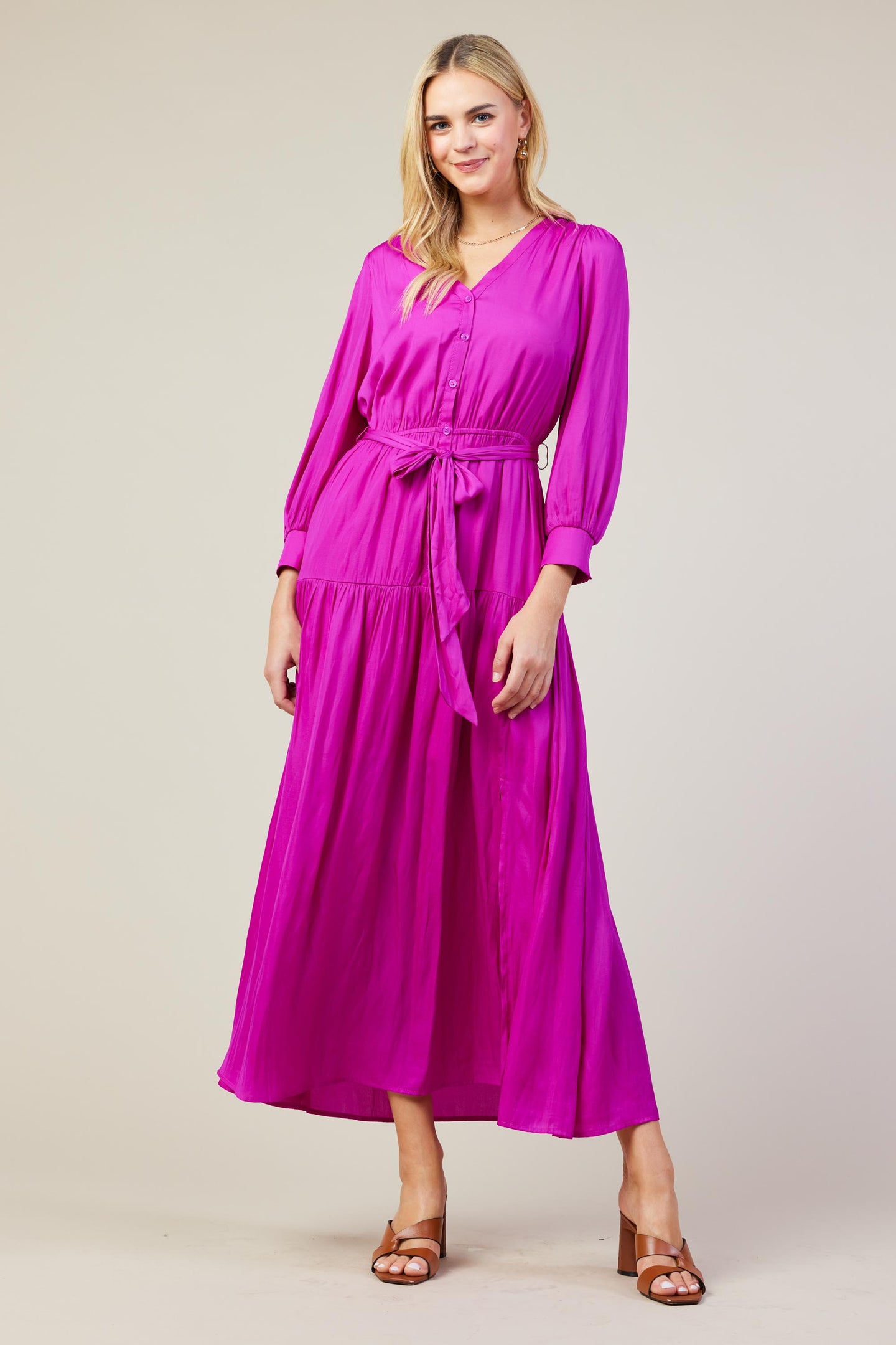 Button Detail Tiered Maxi Dress