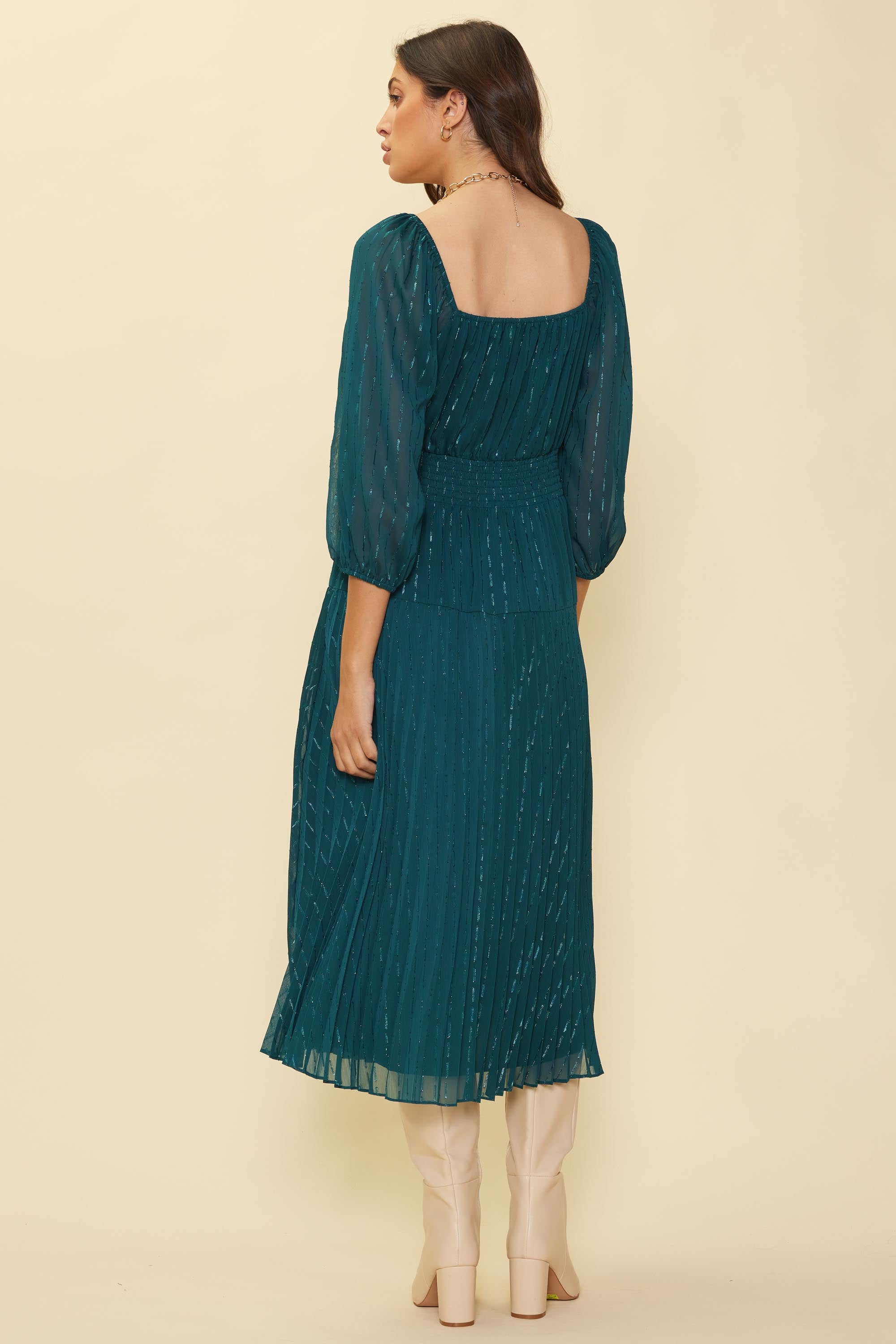 Shimmery Pleated Midi Dress SKIES ARE BLUE