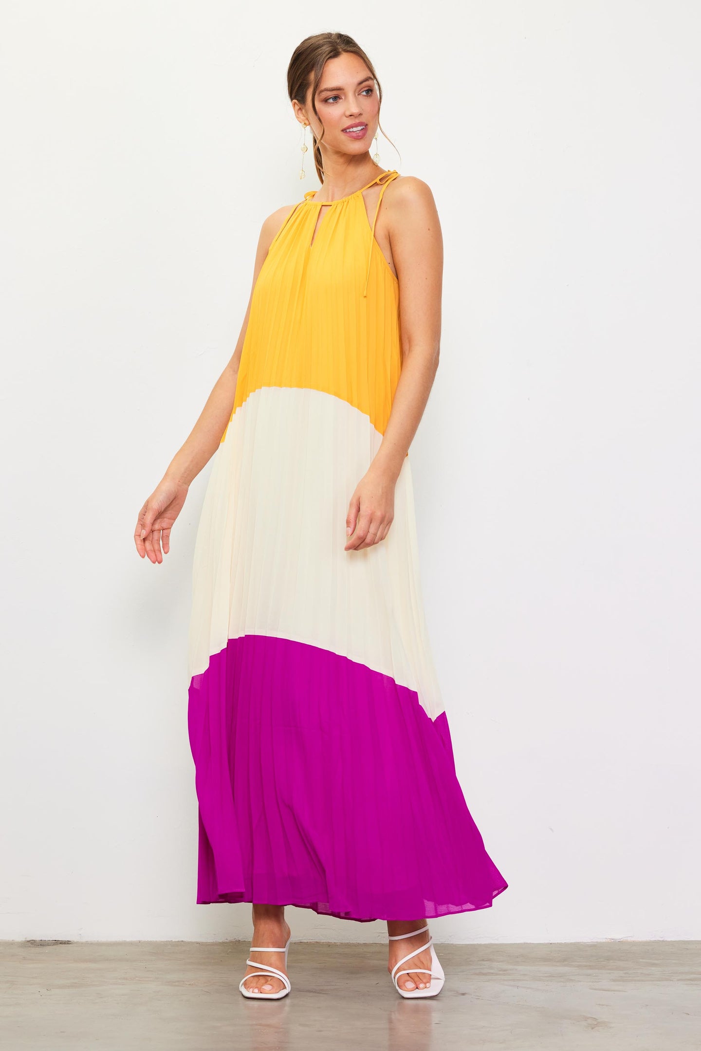 Pleated Color Block Maxi Dress