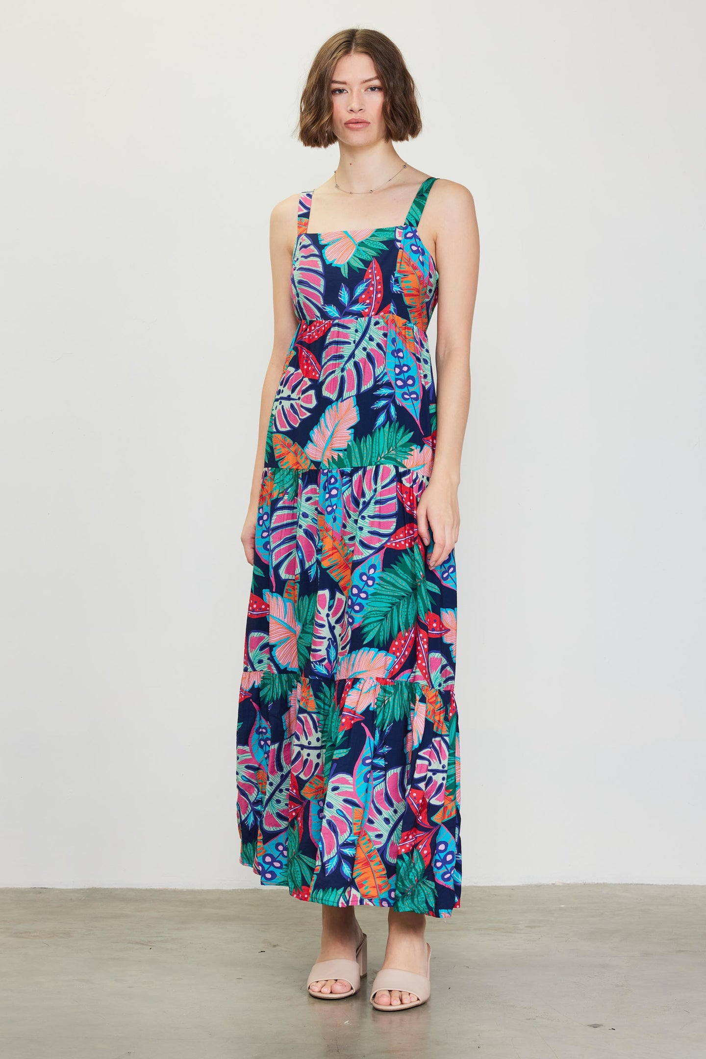 Ula Tropical Print Tiered Maxi Dress