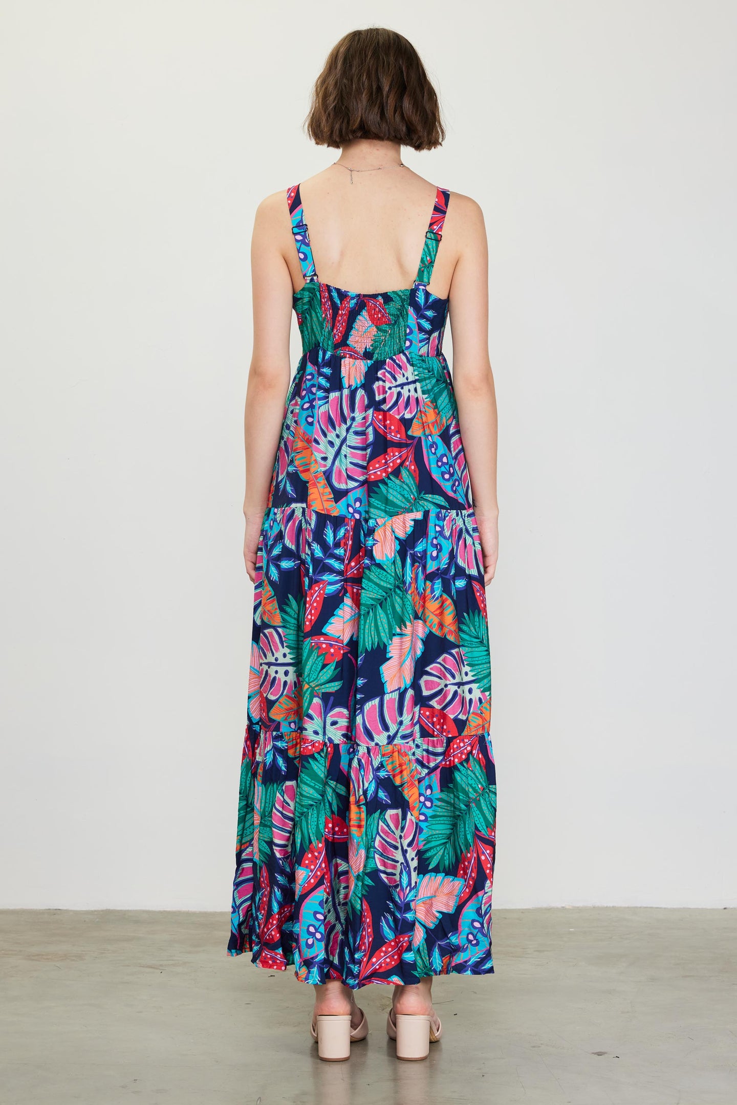 Ula Tropical Print Tiered Maxi Dress