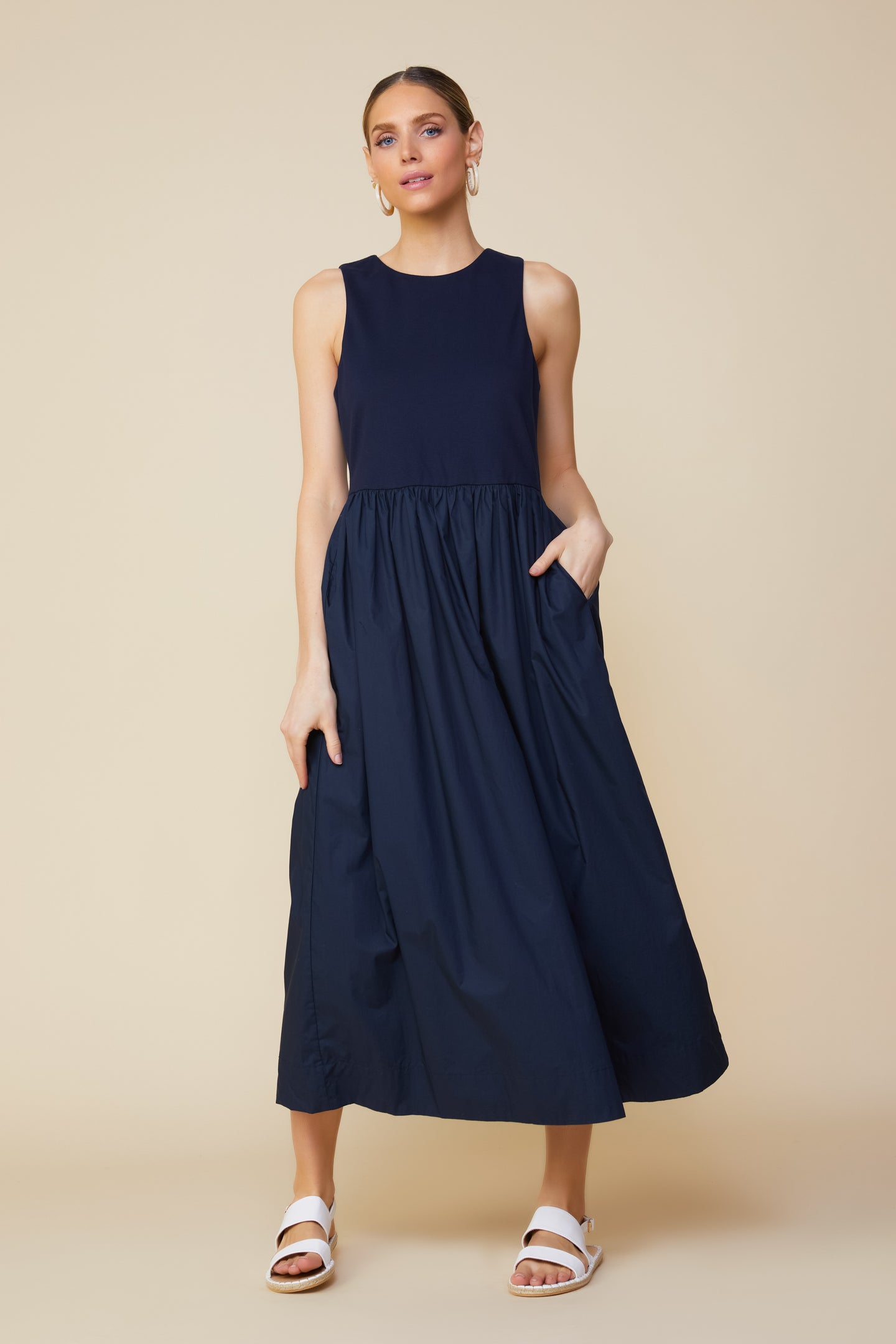 Celia Mixed Media Midi Dress SKIES ARE BLUE