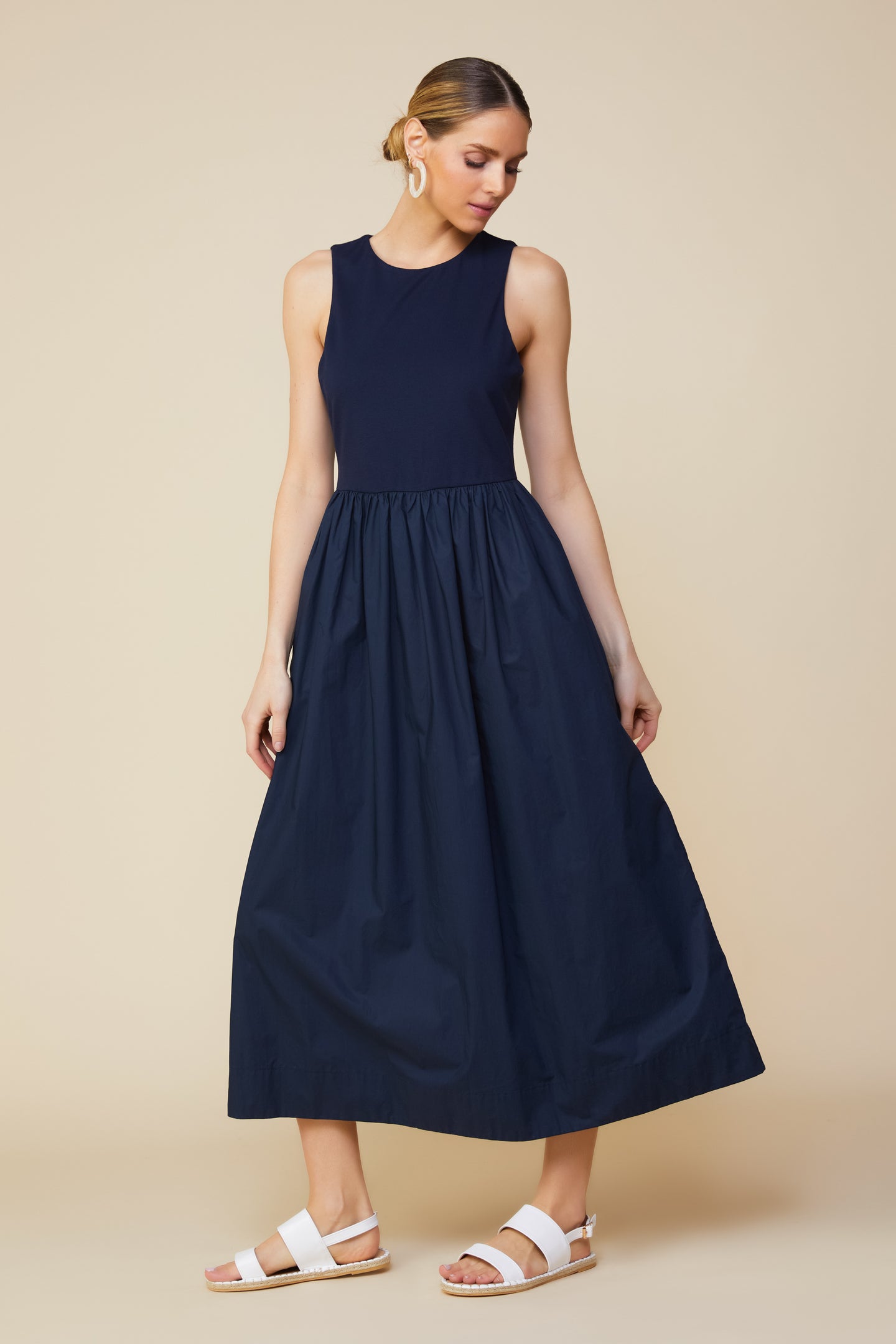 Celia Mixed Media Midi Dress SKIES ARE BLUE