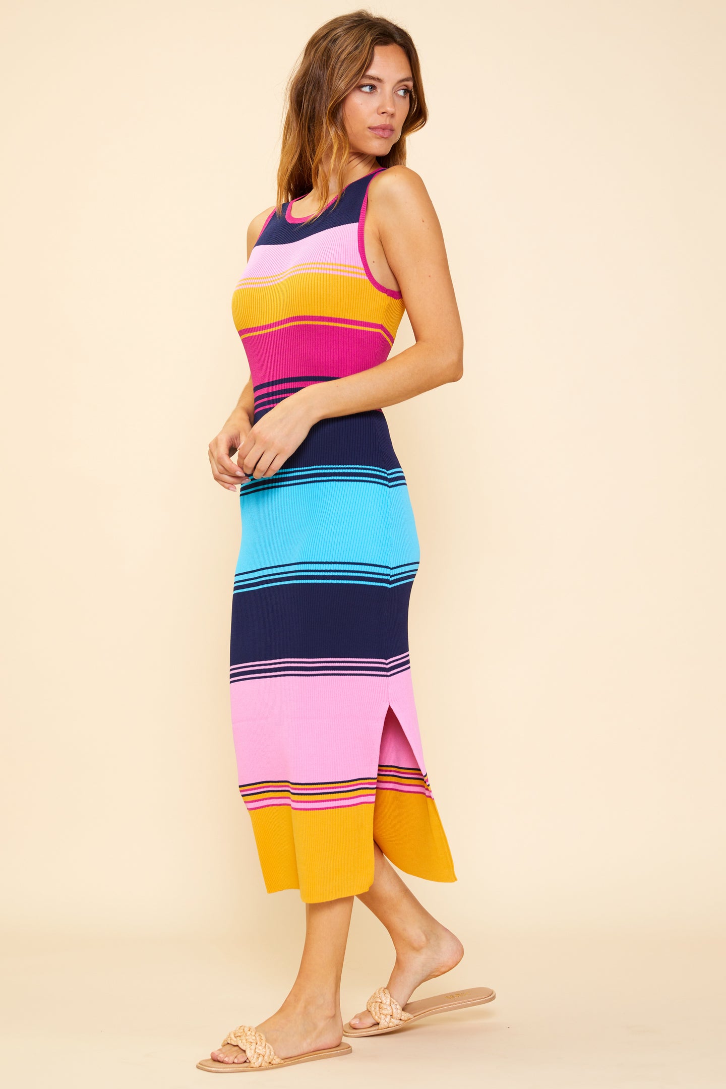 Multicolor Stripe Sleeveless Knit Dress
