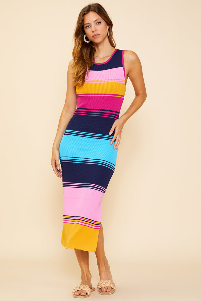 Multicolor Stripe Sleeveless Knit Dress