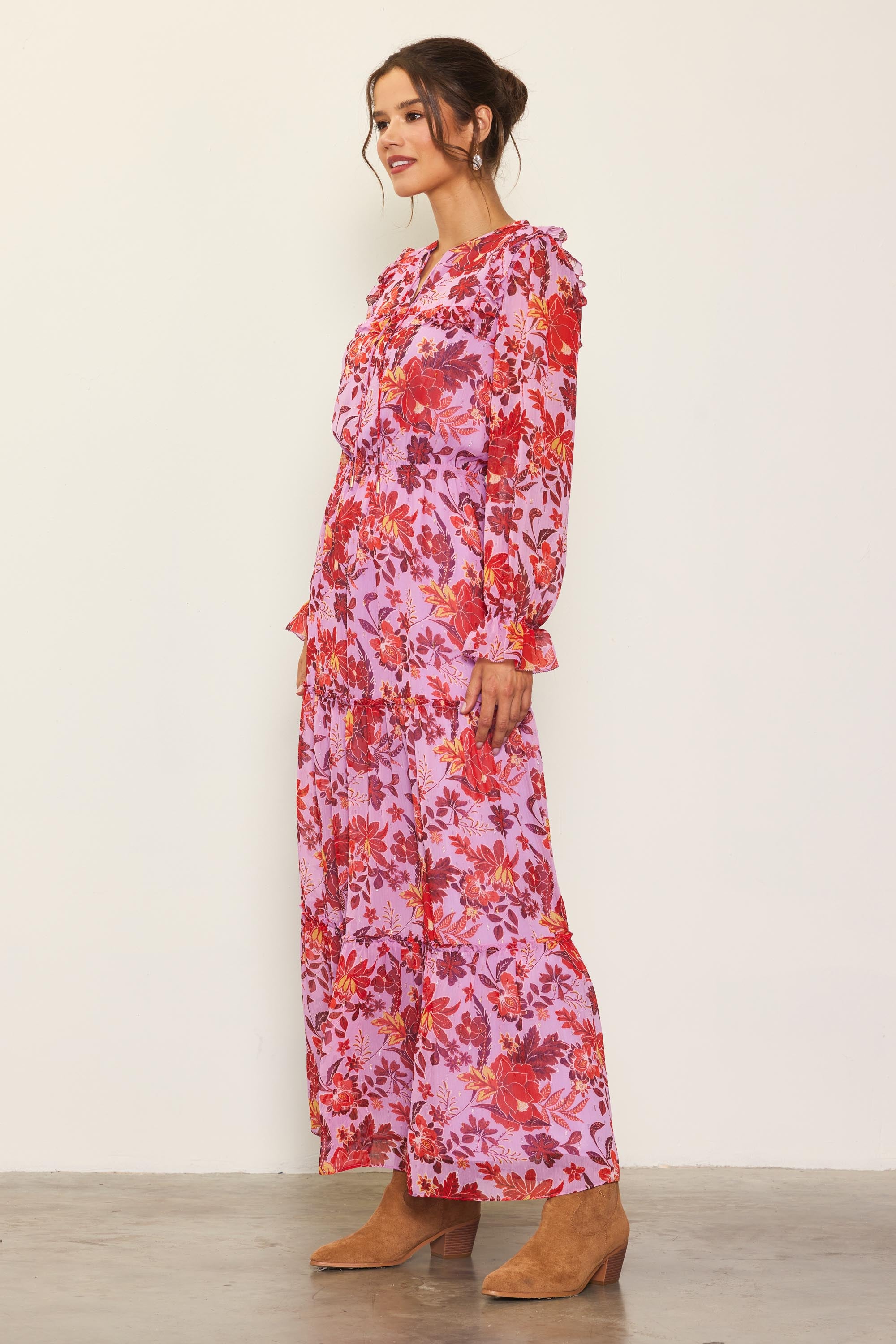 Printed long on sale sleeve maxi dress