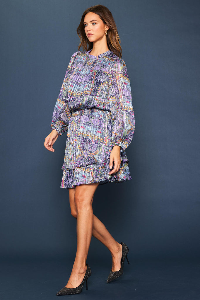 Paisley Motif Smocked Mini Dress