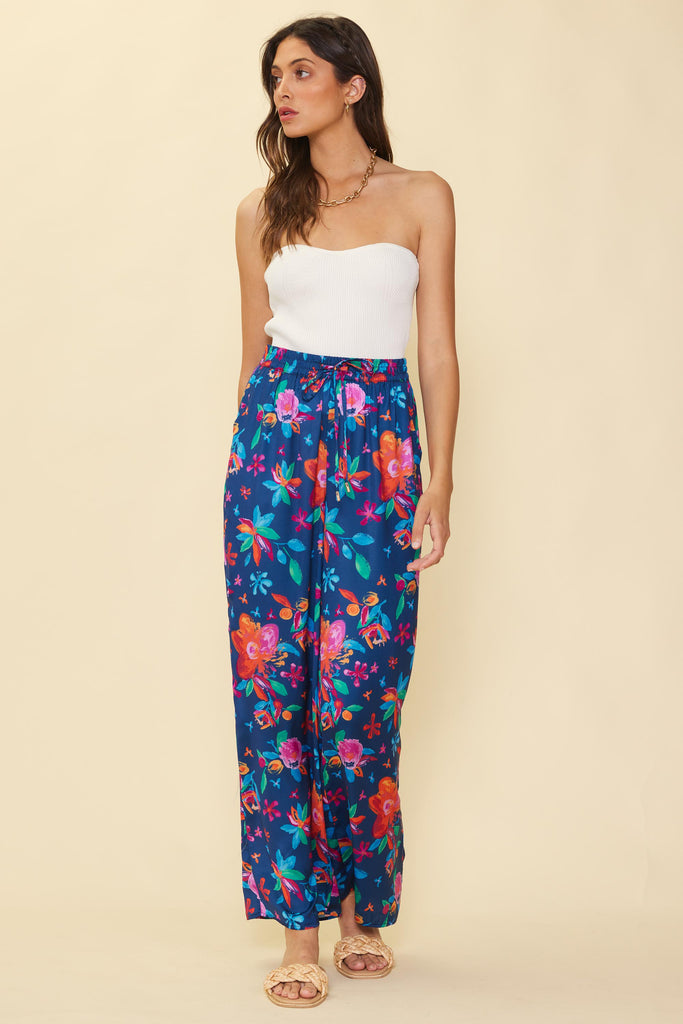 Aquatic Floral Elastic Waist Pants
