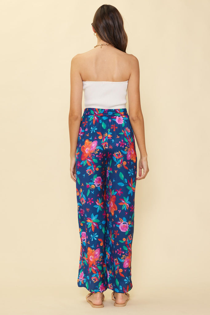 Aquatic Floral Elastic Waist Pants