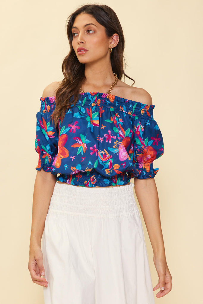 Aquatic Floral Off Shoulder Top