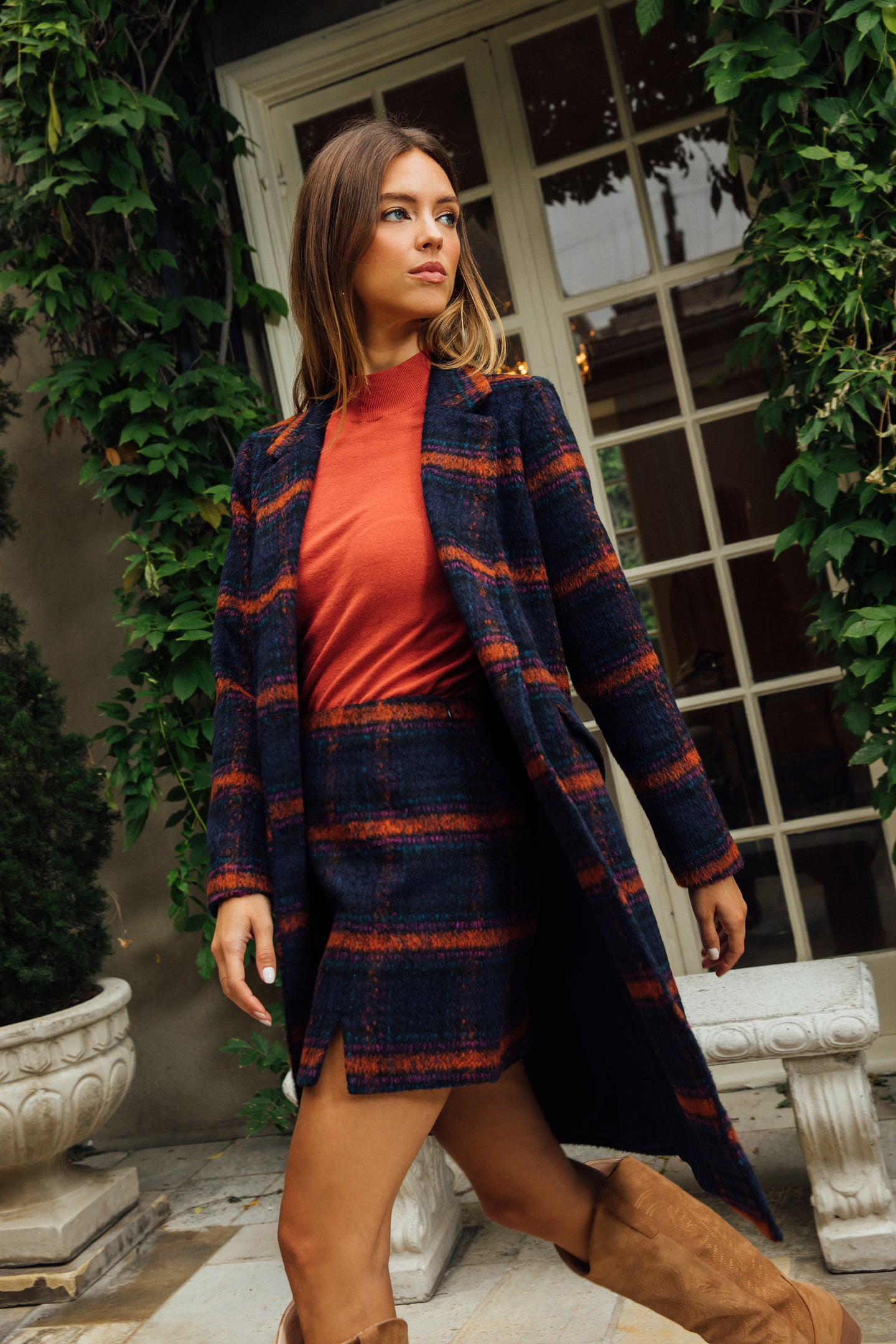 Double Breasted Plaid Coat