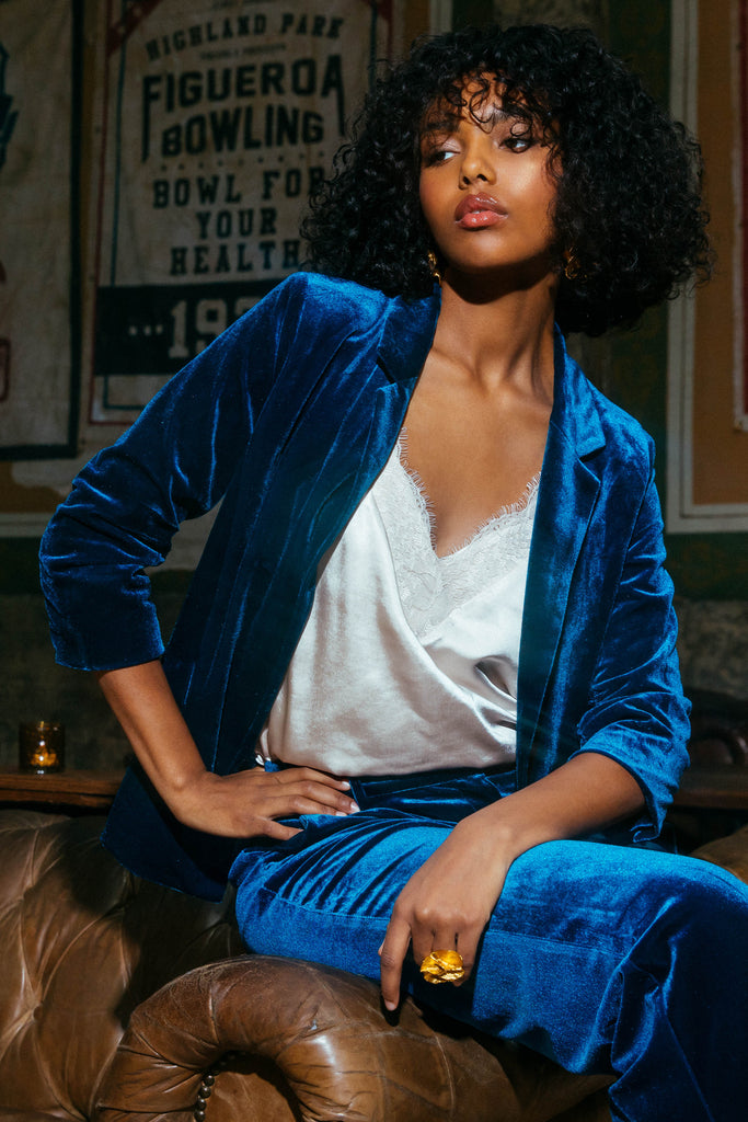 Ruched Velvet Blazer