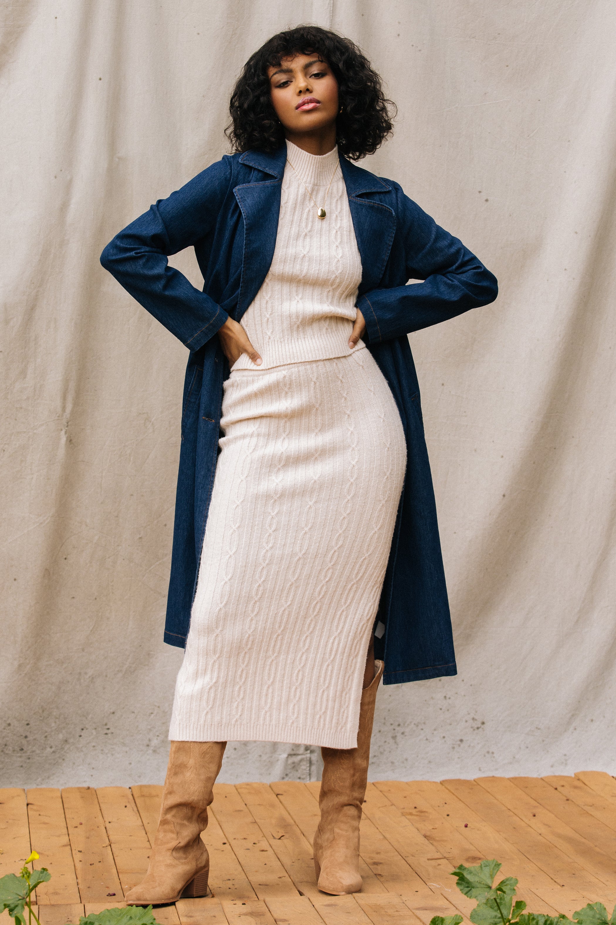 Blue knit midi skirt outlet