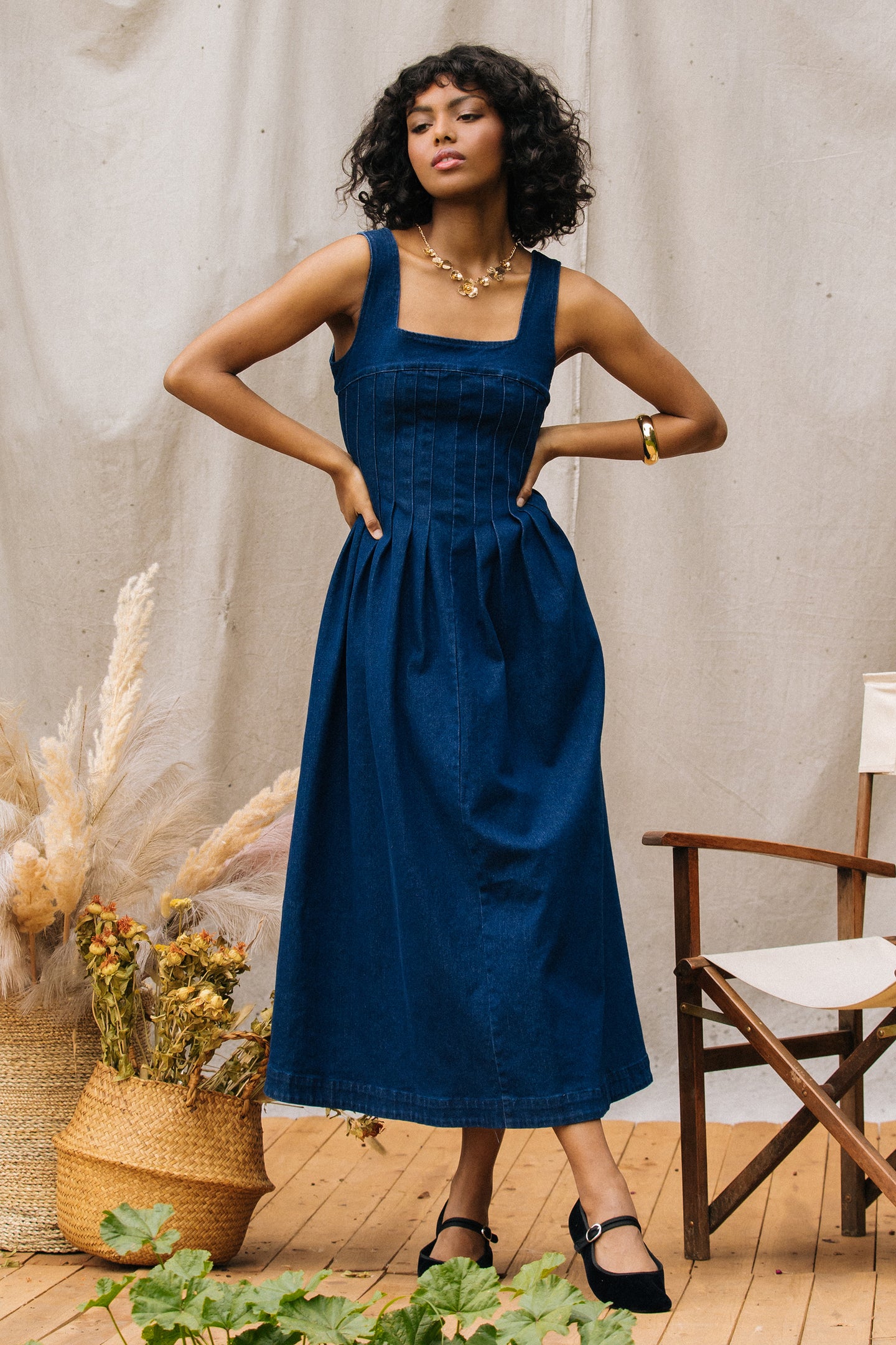 Corset Denim Pleated Dress