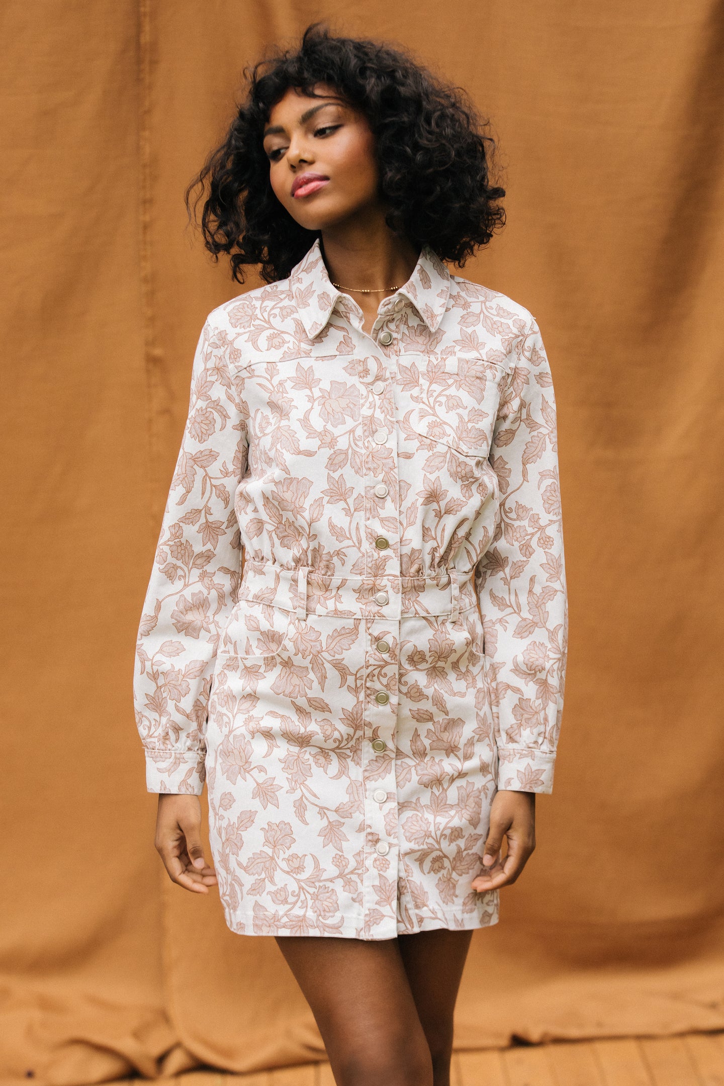 Floral Denim Button Down Dress