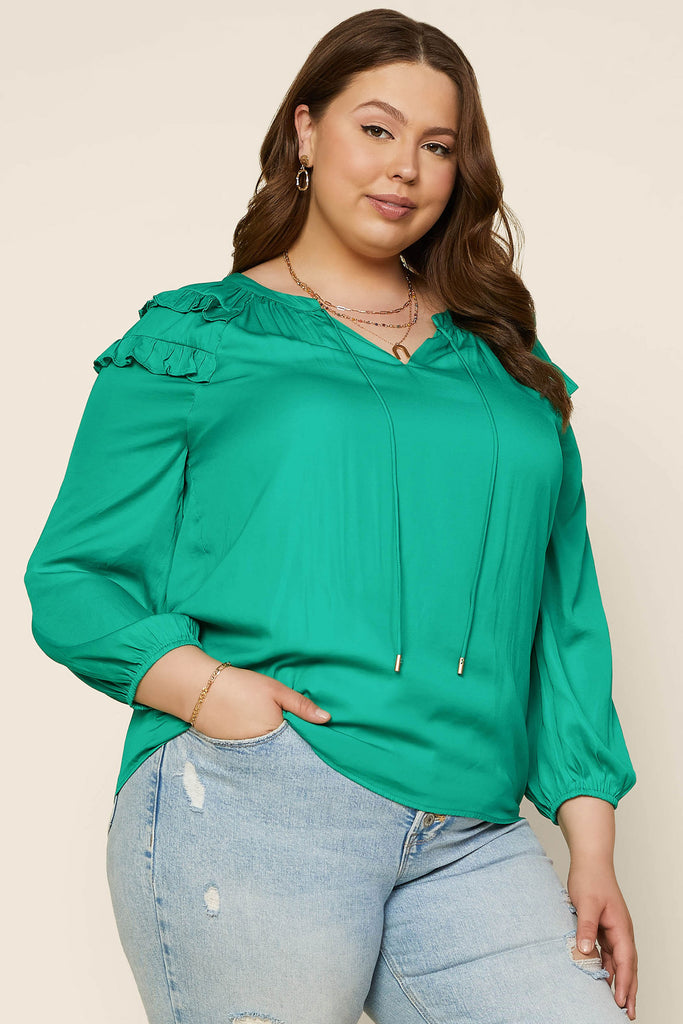 Plus Size - Adele Ruffled Split Neck Top