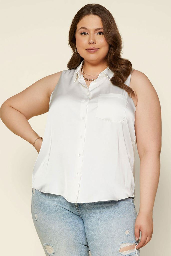 Plus Size - Sleeveless Button Down Top