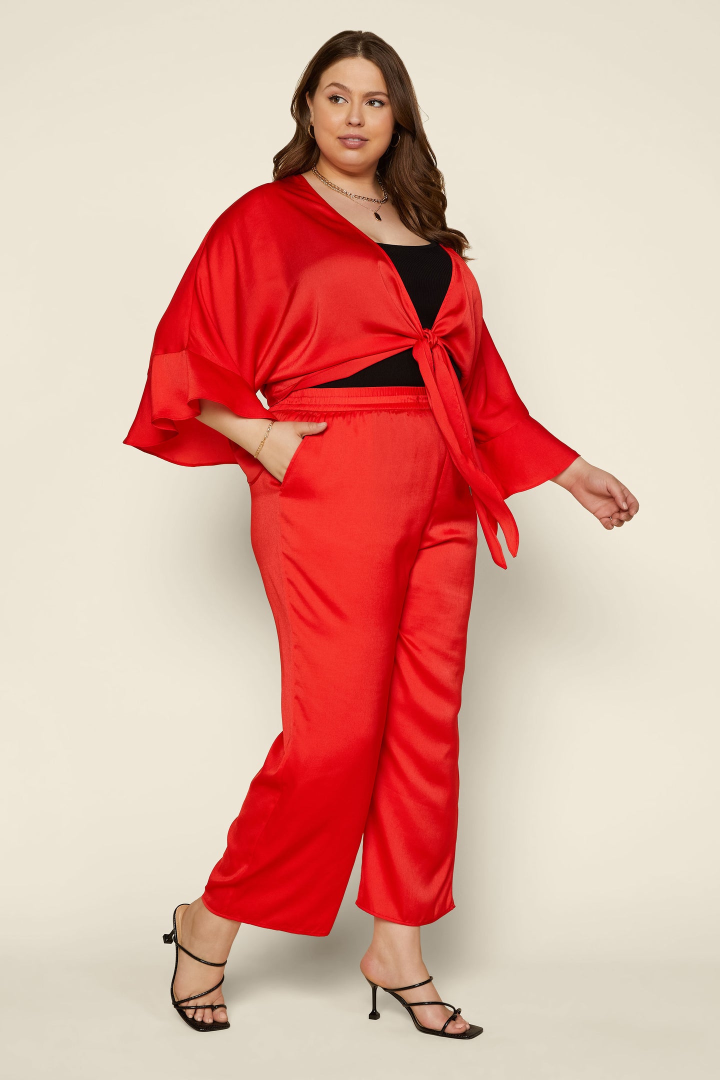 Plus Size - Front Tie Kimono Top