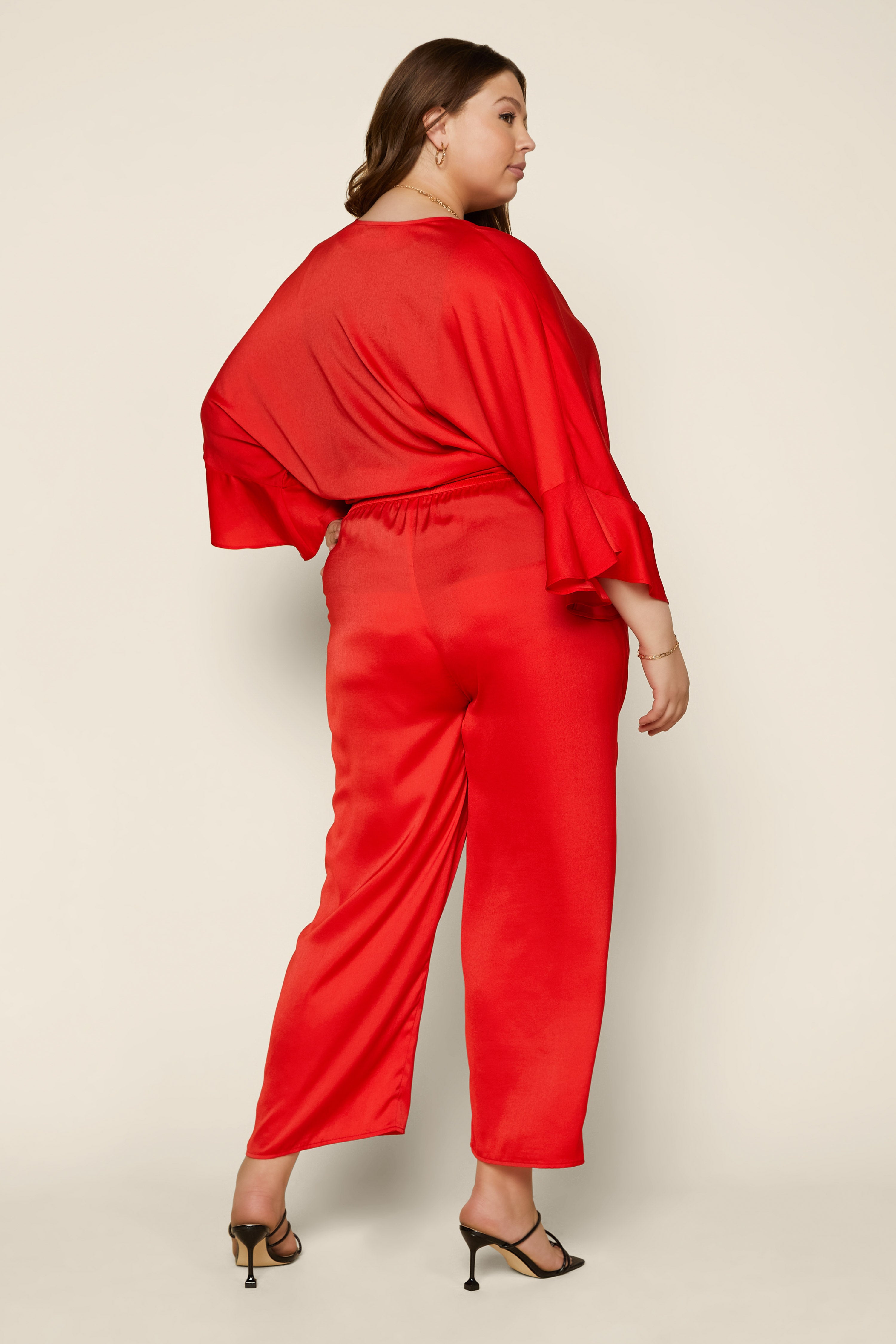 Red satin tie front kimono sleeve playsuit online