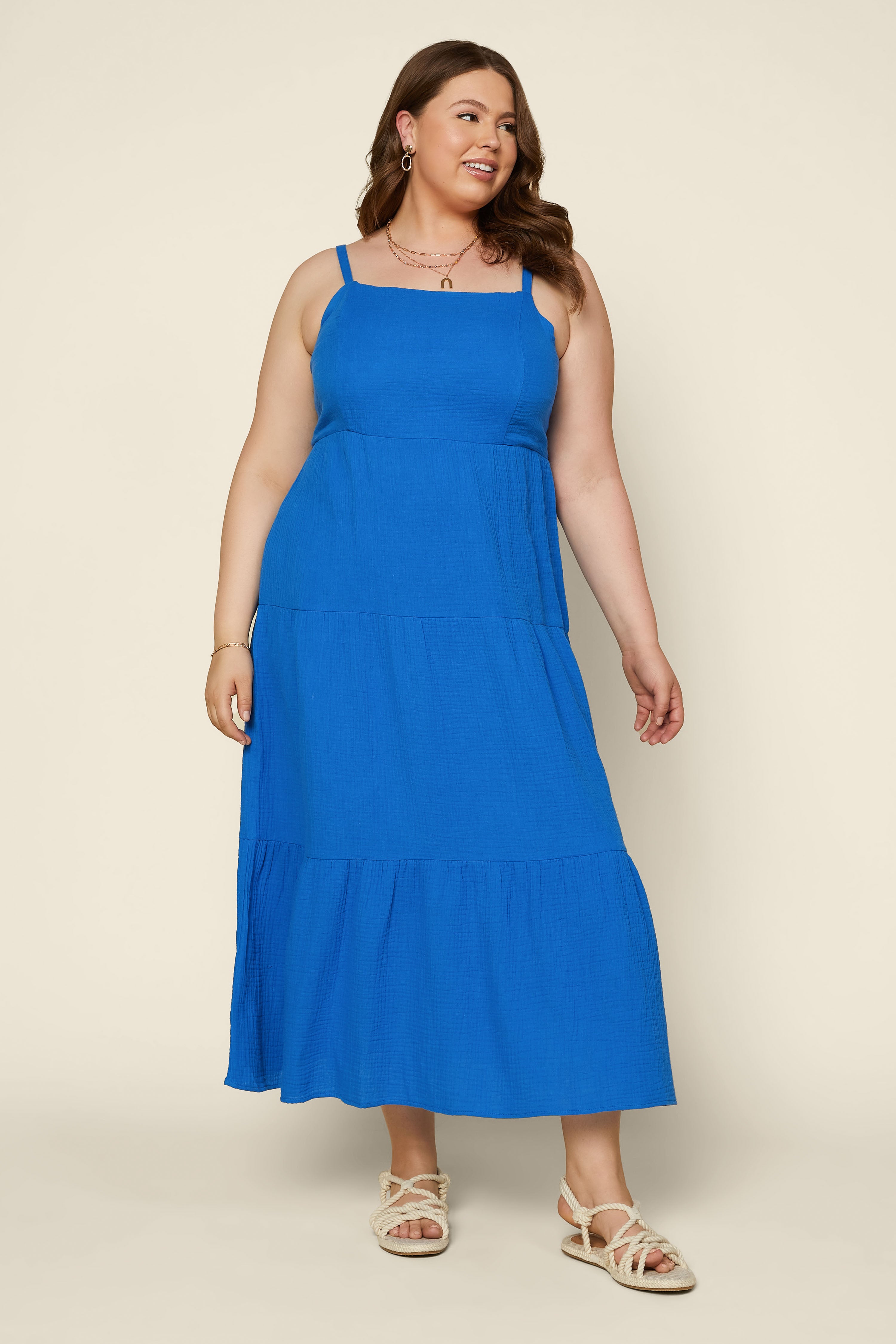 Plus Size Tiered Maxi Dress SKIES ARE BLUE
