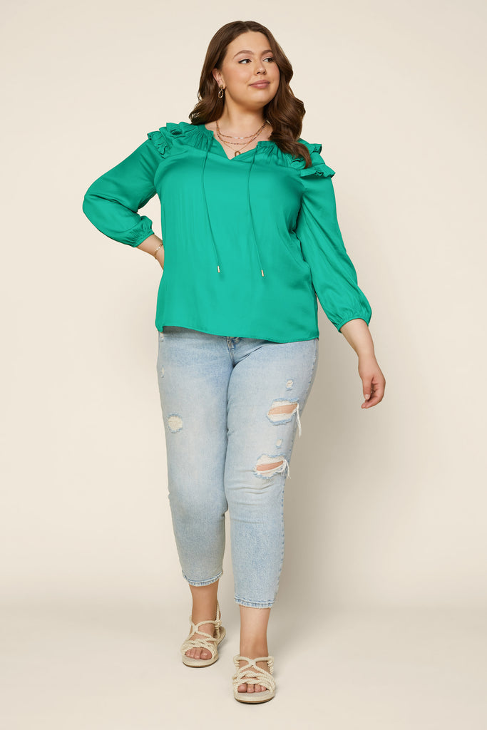 Plus Size - Adele Ruffled Split Neck Top