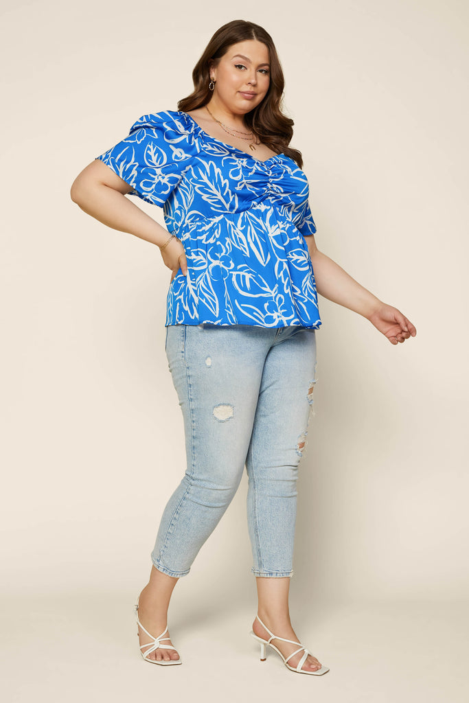 Plus Size - Floral Stencil Blouse