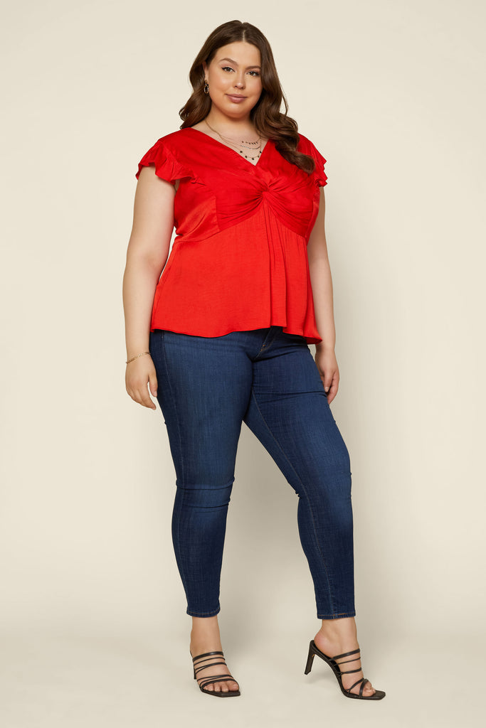 Plus Size - Knotted Flutter Sleeve Top
