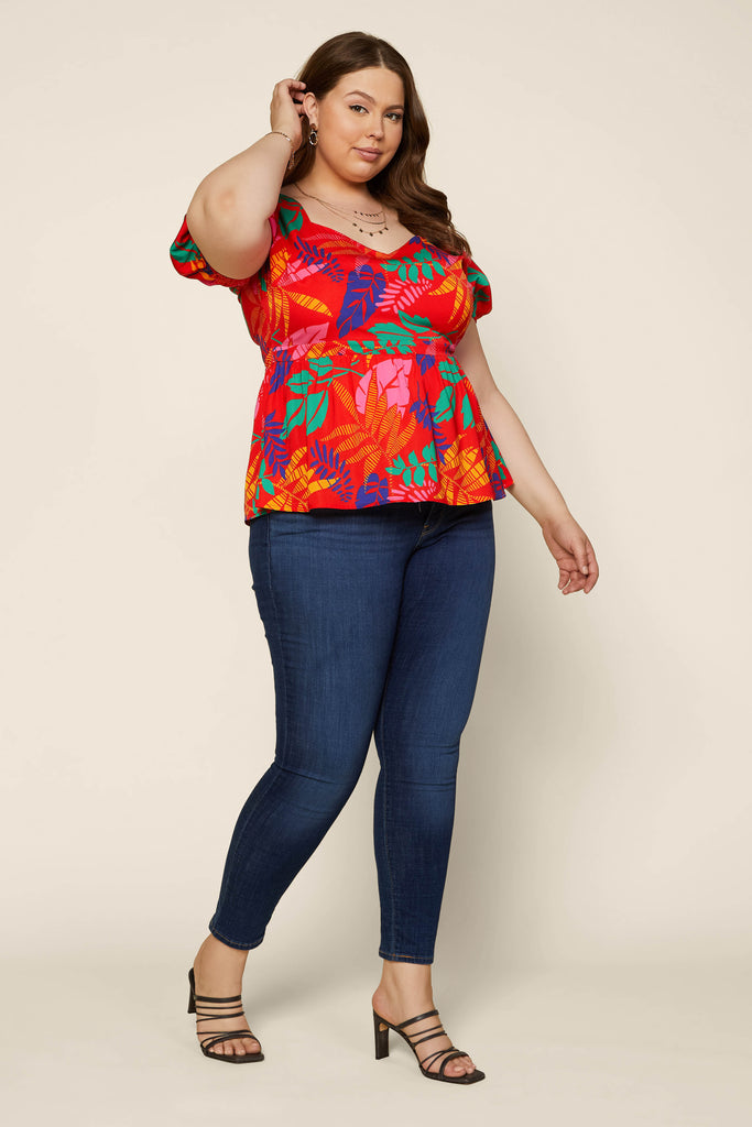 Plus Size - Tropical Print Peplum Top