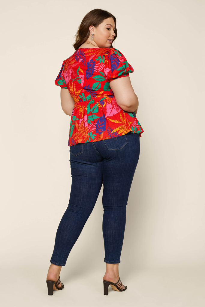 Plus Size - Tropical Print Peplum Top