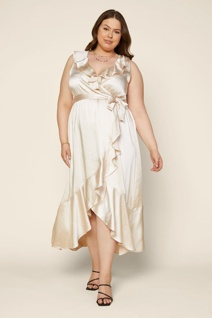 Plus Size - Satin Ruffled Maxi Dress