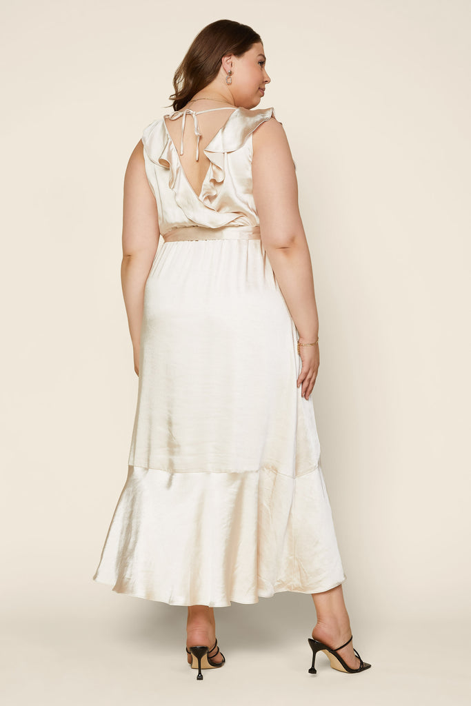 Plus Size - Satin Ruffled Maxi Dress
