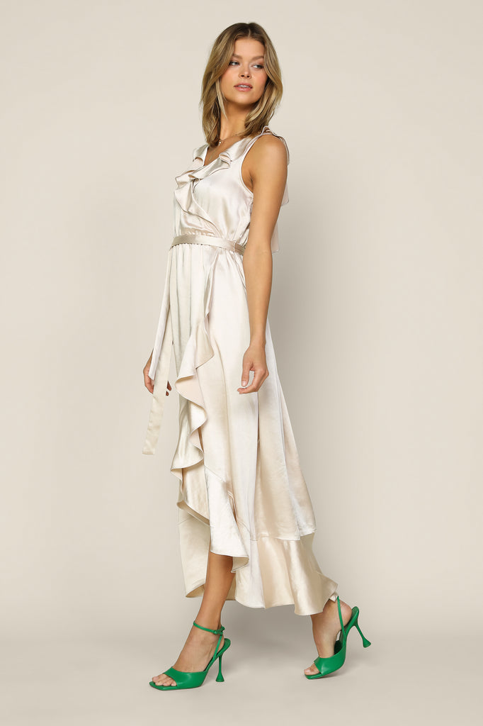 Satin Ruffled Maxi Dress
