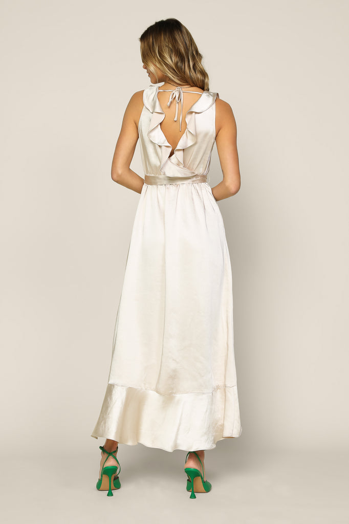 Satin Ruffled Maxi Dress
