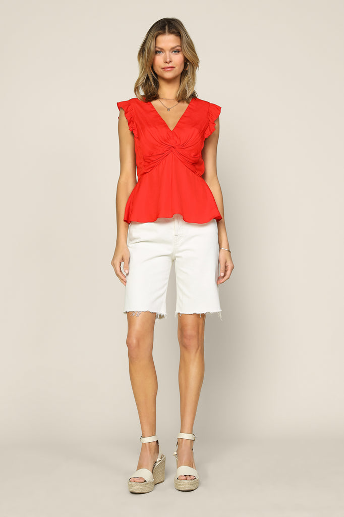 Knotted Flutter Sleeve Top