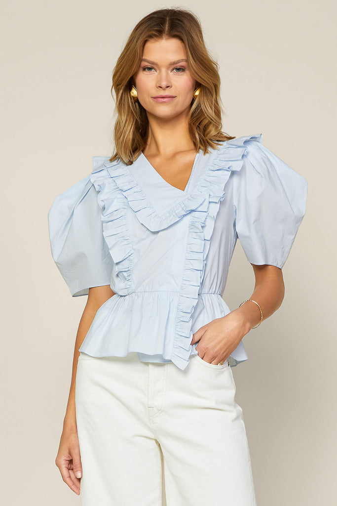 Ruffled Collar Peplum Top