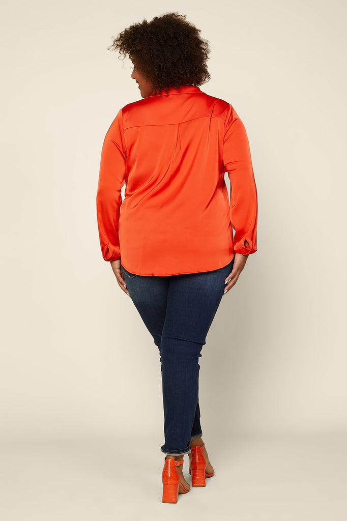 Plus Size - Satin Buttondown Shirt