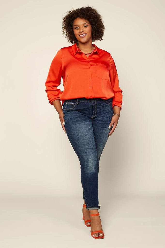 Plus Size - Satin Buttondown Shirt