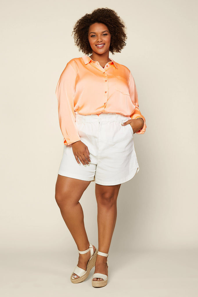 Plus Size - Satin Button Down Top
