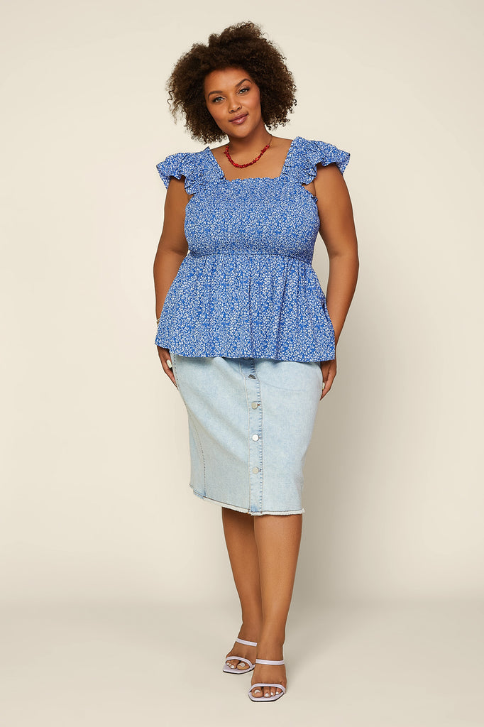 Plus Size - Floral Smocked Detail Top