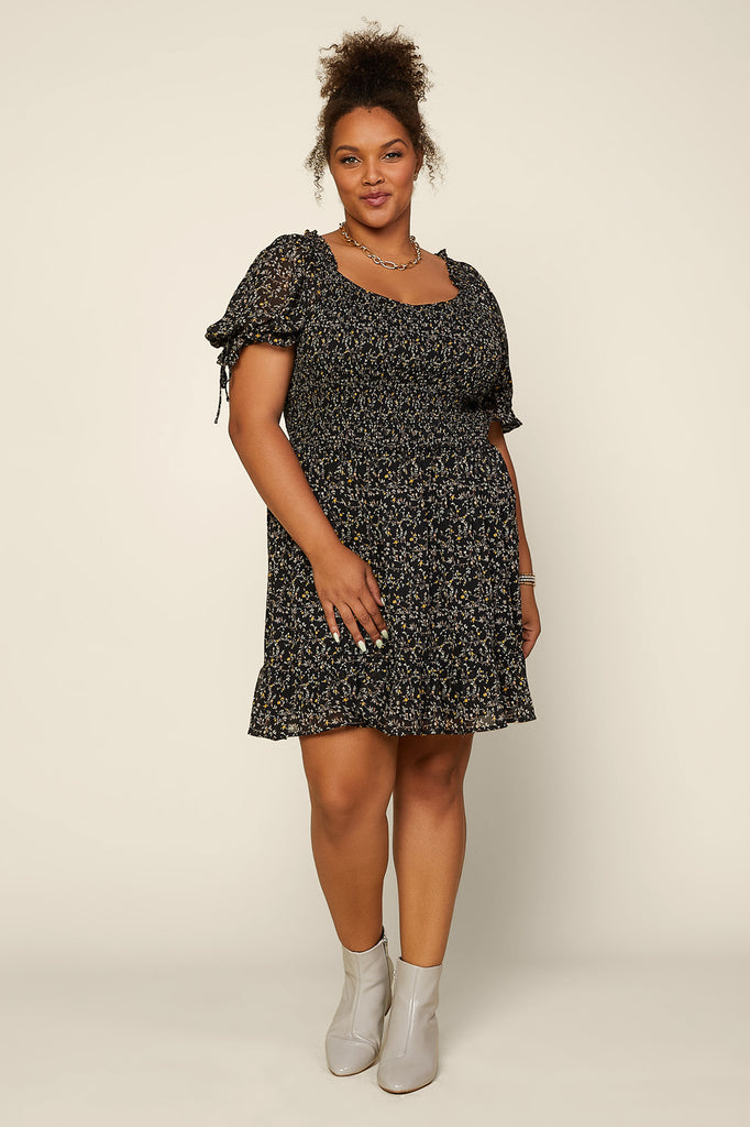 Plus Size - Ditsy Floral Smocked Dress