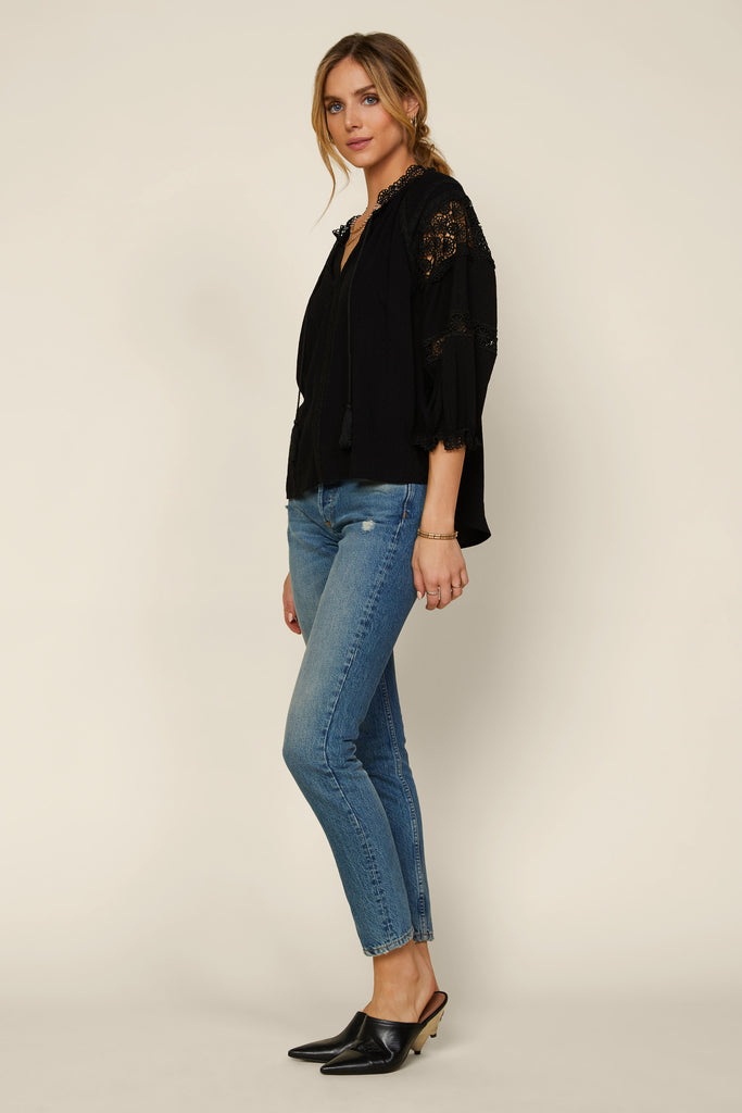Lace Detail Tassel Blouse