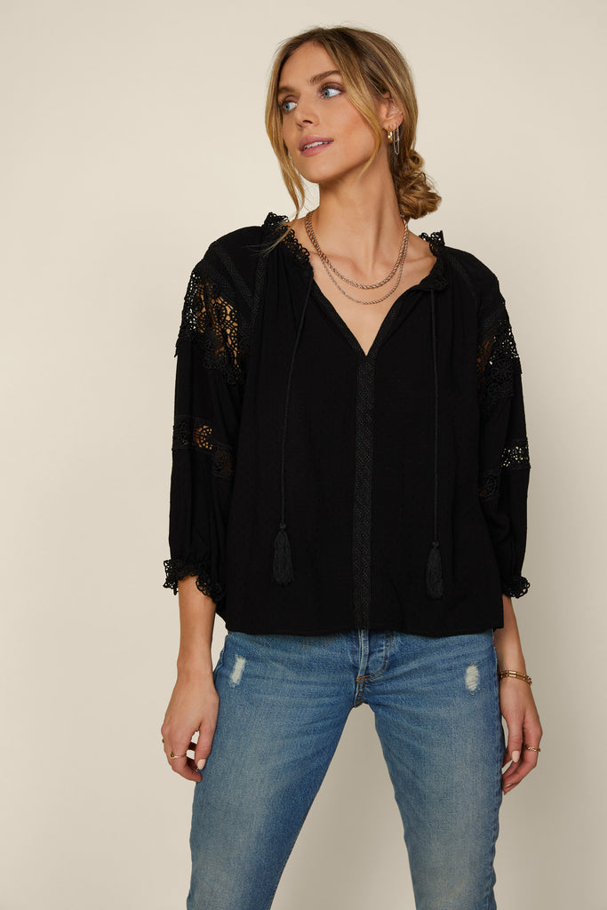 Lace Detail Tassel Blouse