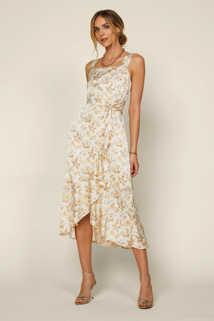 Square Neck Floral Midi Dress