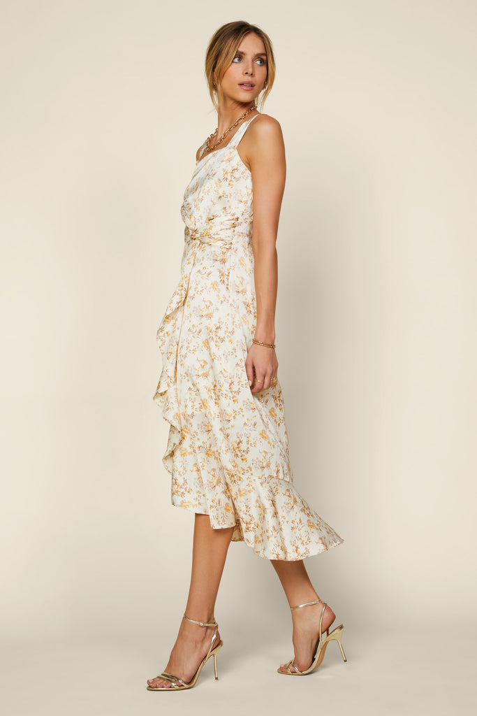 Square Neck Floral Midi Dress